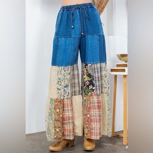 Bohemian Patchwork Wide-Leg Pants